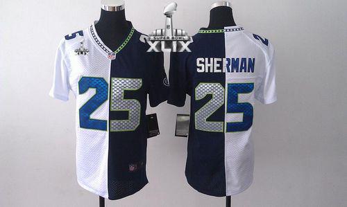 Women's Nike Seahawks #25 Richard Sherman Steel Blue White Super Bowl XLIX Stitched NFL Elite Split Jersey