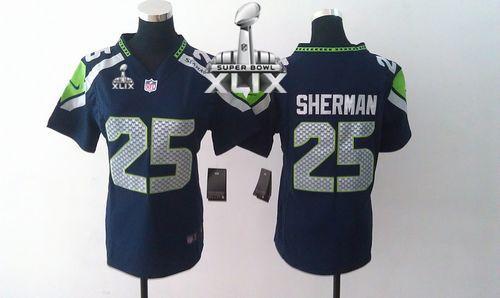 Women's Nike Seahawks #25 Richard Sherman Steel Blue Team Color Super Bowl XLIX Stitched NFL Elite Jersey