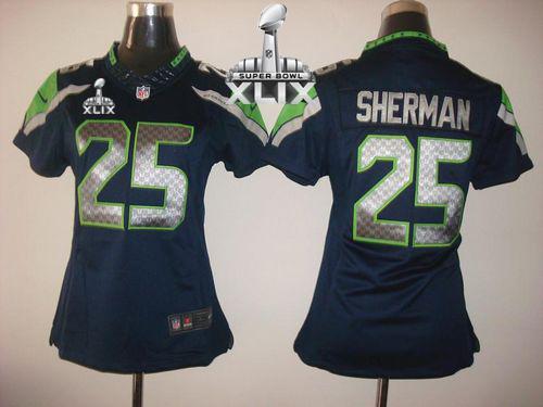 Women's Nike Seahawks #25 Richard Sherman Steel Blue Team Color Super Bowl XLIX Stitched NFL Limited Jersey