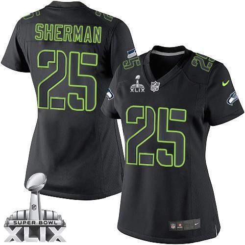 Women's Nike Seahawks #25 Richard Sherman Black Impact Super Bowl XLIX Stitched NFL Limited Jersey
