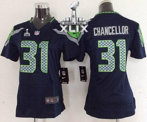 Women's Nike Seahawks #31 Kam Chancellor Steel Blue Super Bowl XLIX Stitched NFL Elite Jersey