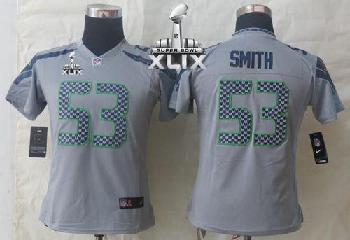 Women's Nike Seahawks #53 Malcolm Smith Grey Alternate Super Bowl XLIX Stitched NFL Limited Jersey