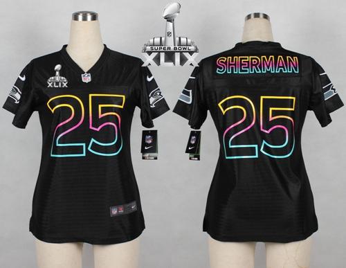 Women's Nike Seahawks #25 Richard Sherman Black Super Bowl XLIX NFL Fashion Game Jersey