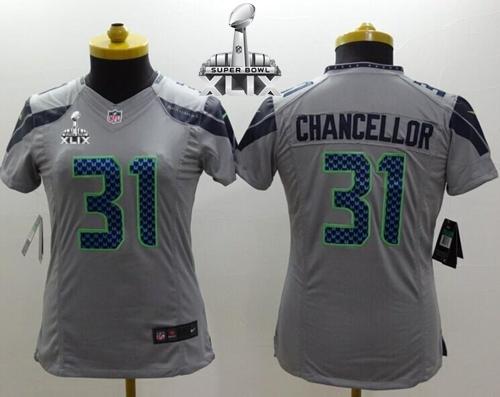 Women's Nike Seahawks #31 Kam Chancellor Grey Alternate Super Bowl XLIX Stitched NFL Limited Jersey