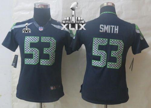 Women's Nike Seahawks #53 Malcolm Smith Steel Blue Team Color Super Bowl XLIX Stitched NFL Limited Jersey