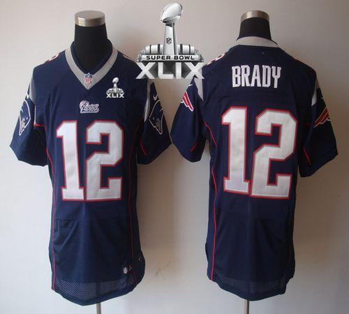 Nike Patriots #12 Tom Brady Navy Blue Team Color Super Bowl XLIX Men's Stitched NFL Elite Jersey