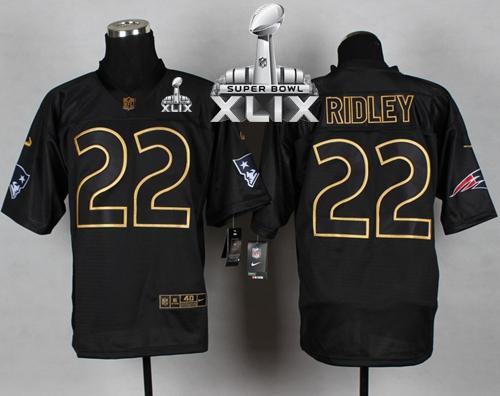 Nike Patriots #22 Stevan Ridley Black Gold No. Fashion Super Bowl XLIX Men's Stitched NFL Elite Jersey