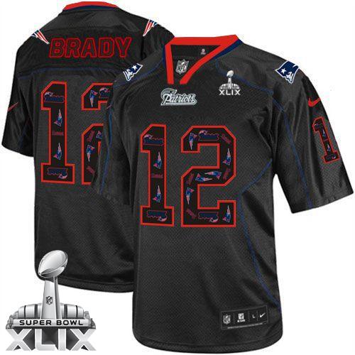 Nike Patriots #12 Tom Brady New Lights Out Black Super Bowl XLIX Men's Stitched NFL Elite Jersey