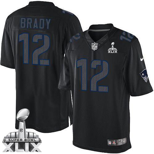 Nike Patriots #12 Tom Brady Black Super Bowl XLIX Men's Stitched NFL Impact Limited Jersey