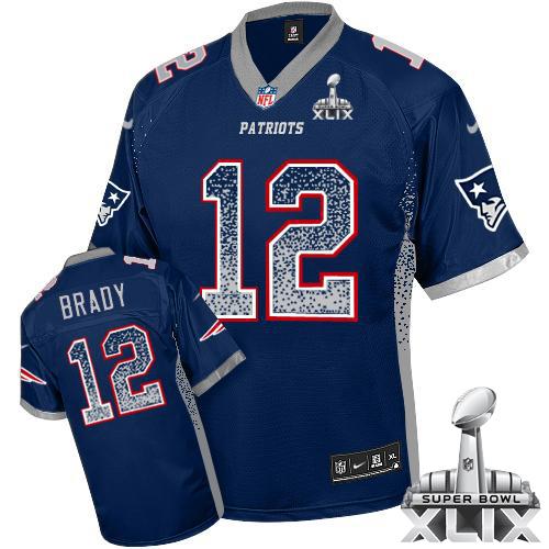 Nike Patriots #12 Tom Brady Navy Blue Team Color Super Bowl XLIX Men's Stitched NFL Elite Drift Fashion Jersey
