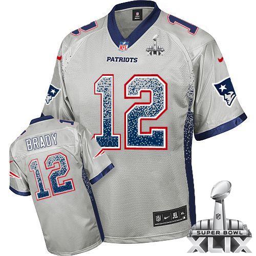 Nike Patriots #12 Tom Brady Grey Super Bowl XLIX Men's Stitched NFL Elite Drift Fashion Jersey