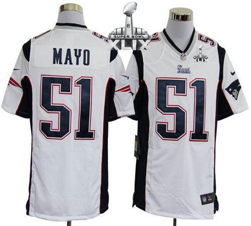 Nike Patriots #51 Jerod Mayo White Super Bowl XLIX Men's Stitched NFL Game Jersey