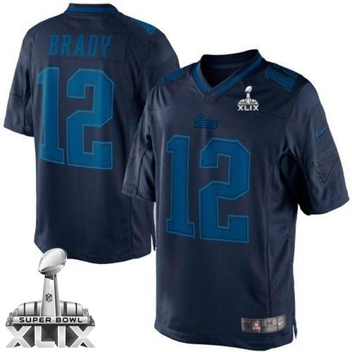 Nike Patriots #12 Tom Brady Navy Blue Super Bowl XLIX Men's Stitched NFL Drenched Limited Jersey