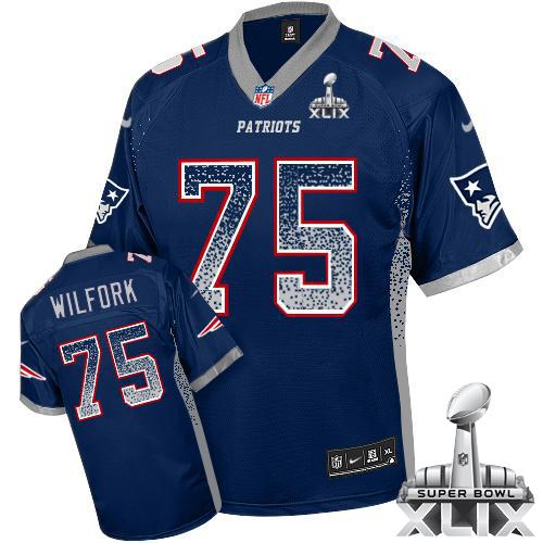 Nike Patriots #75 Vince Wilfork Navy Blue Team Color Super Bowl XLIX Men's Stitched NFL Elite Drift Fashion Jersey