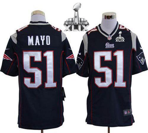 Nike Patriots #51 Jerod Mayo Navy Blue Team Color Super Bowl XLIX Men's Stitched NFL Game Jersey