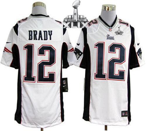 Nike Patriots #12 Tom Brady White Super Bowl XLIX Men's Stitched NFL Game Jersey