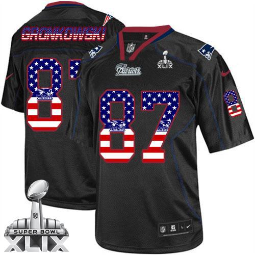 Nike Patriots #87 Rob Gronkowski Black Super Bowl XLIX Men's Stitched NFL Elite USA Flag Fashion Jersey