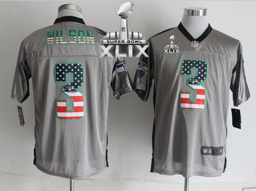 Nike Seahawks #3 Russell Wilson Grey Super Bowl XLIX Men's Stitched NFL Elite USA Flag Fashion Jersey