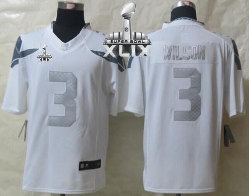 Nike Seahawks #3 Russell Wilson White Super Bowl XLIX Men's Stitched NFL Limited Platinum Jersey