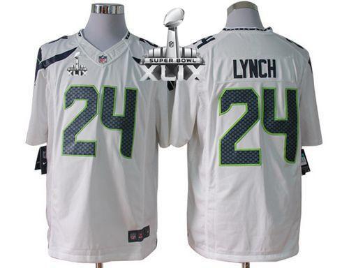 Nike Seahawks #24 Marshawn Lynch White Super Bowl XLIX Men's Stitched NFL Limited Jersey