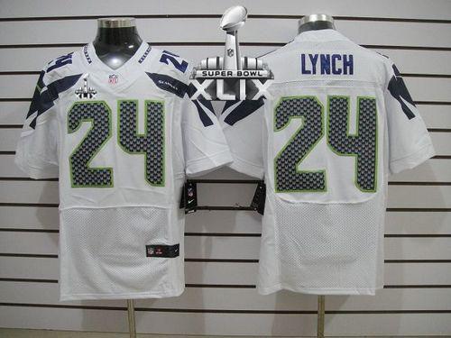 Nike Seahawks #24 Marshawn Lynch White Super Bowl XLIX Men's Stitched NFL Elite Jersey