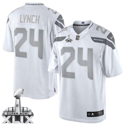 Nike Seahawks #24 Marshawn Lynch White Super Bowl XLIX Men's Stitched NFL Limited Platinum Jersey