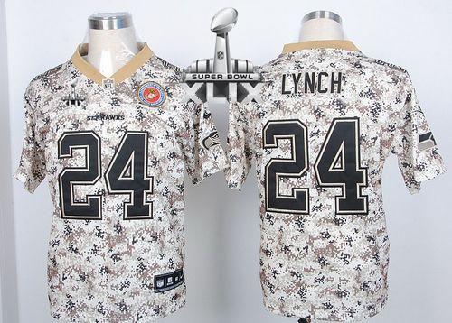 Nike Seahawks #24 Marshawn Lynch Camo USMC Super Bowl XLIX Men's Stitched NFL Elite Jersey