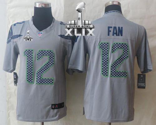 Nike Seahawks #12 Fan Grey Alternate Super Bowl XLIX Men's Stitched NFL Limited Jersey