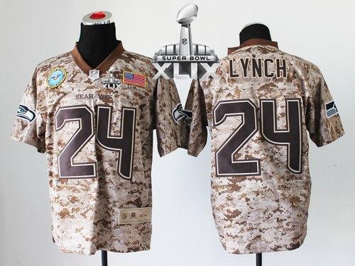 Nike Seahawks #24 Marshawn Lynch Camo Super Bowl XLIX Men's Stitched NFL New Elite USMC Jersey