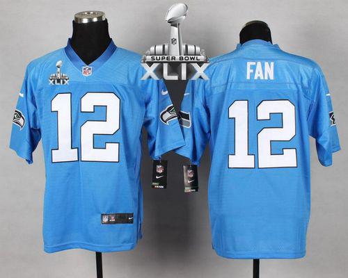 Nike Seahawks #12 Fan Light Blue Super Bowl XLIX Men's Stitched NFL Elite Jersey