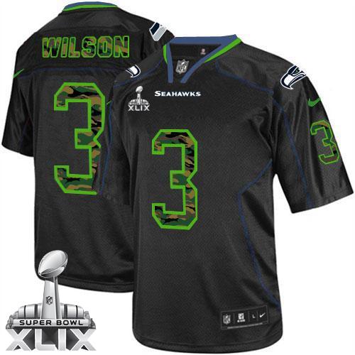 Nike Seahawks #3 Russell Wilson Black Super Bowl XLIX Men's Stitched NFL Elite Camo Fashion Jersey