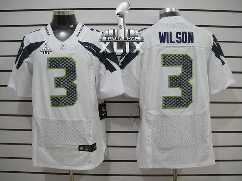 Nike Seahawks #3 Russell Wilson White Super Bowl XLIX Men's Stitched NFL Elite Jersey