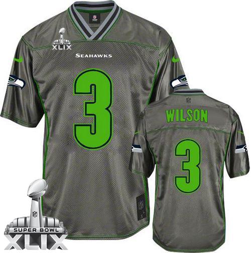 Nike Seahawks #3 Russell Wilson Grey Super Bowl XLIX Men's Stitched NFL Elite Vapor Jersey