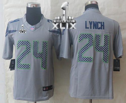 Nike Seahawks #24 Marshawn Lynch Grey Alternate Super Bowl XLIX Men's Stitched NFL Limited Jersey