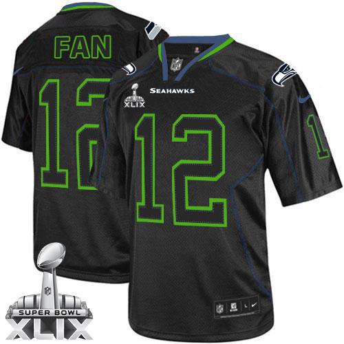 Nike Seahawks #12 Fan Lights Out Black Super Bowl XLIX Men's Stitched NFL Elite Jersey