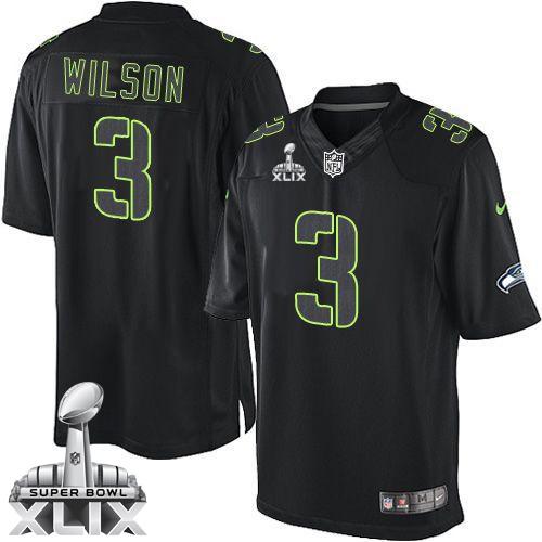 Nike Seahawks #3 Russell Wilson Black Super Bowl XLIX Men's Stitched NFL Impact Limited Jersey