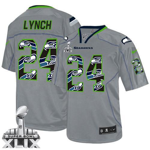 Nike Seahawks #24 Marshawn Lynch New Lights Out Grey Super Bowl XLIX Men's Stitched NFL Elite Jersey