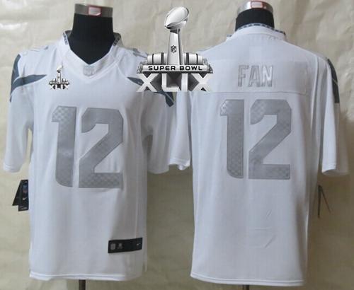 Nike Seahawks #12 Fan White Super Bowl XLIX Men's Stitched NFL Limited Platinum Jersey