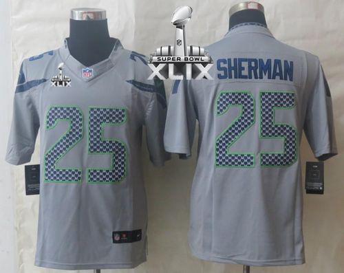 Nike Seahawks #25 Richard Sherman Grey Alternate Super Bowl XLIX Men's Stitched NFL Limited Jersey