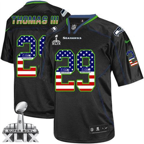Nike Seahawks #29 Earl Thomas III Black Super Bowl XLIX Men's Stitched NFL Elite USA Flag Fashion Jersey