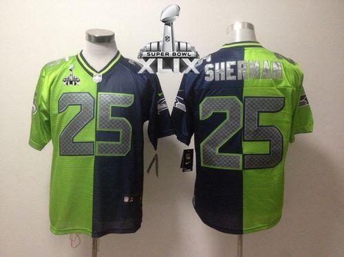Nike Seahawks #25 Richard Sherman Steel Blue Green Super Bowl XLIX Men's Stitched NFL Elite Split Jersey