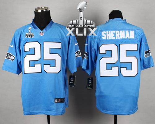 Nike Seahawks #25 Richard Sherman Light Blue Super Bowl XLIX Men's Stitched NFL Elite Jersey