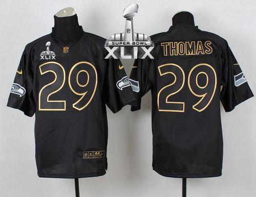 Nike Seahawks #29 Earl Thomas III Black Gold No. Fashion Super Bowl XLIX Men's Stitched NFL Elite Jersey