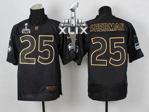 Nike Seahawks #25 Richard Sherman Black Gold No. Fashion Super Bowl XLIX Men's Stitched NFL Elite Jersey