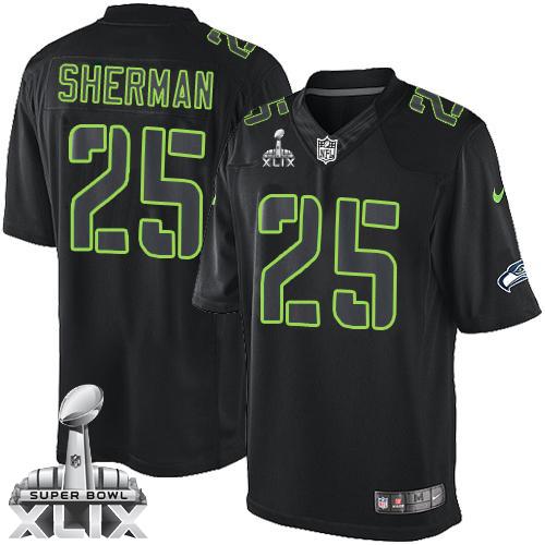 Nike Seahawks #25 Richard Sherman Black Super Bowl XLIX Men's Stitched NFL Impact Limited Jersey