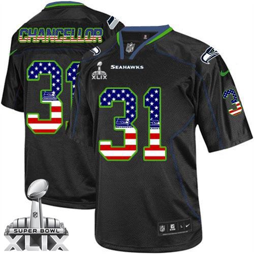 Nike Seahawks #31 Kam Chancellor Black Super Bowl XLIX Men's Stitched NFL Elite USA Flag Fashion Jersey