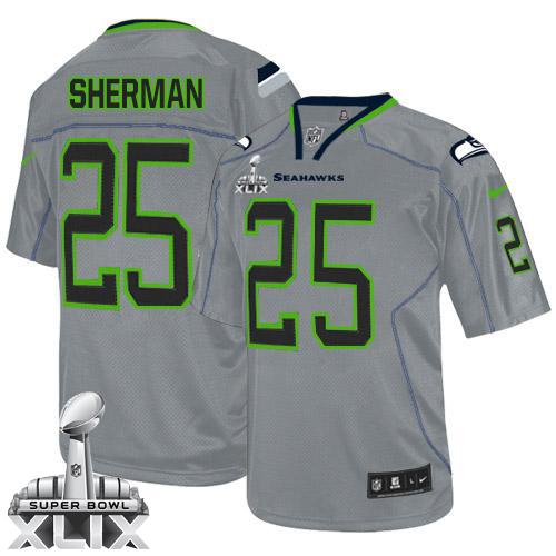 Nike Seahawks #25 Richard Sherman Lights Out Grey Super Bowl XLIX Men's Stitched NFL Elite Jersey