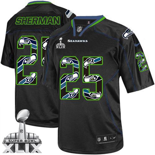 Nike Seahawks #25 Richard Sherman New Lights Out Black Super Bowl XLIX Men's Stitched NFL Elite Jersey