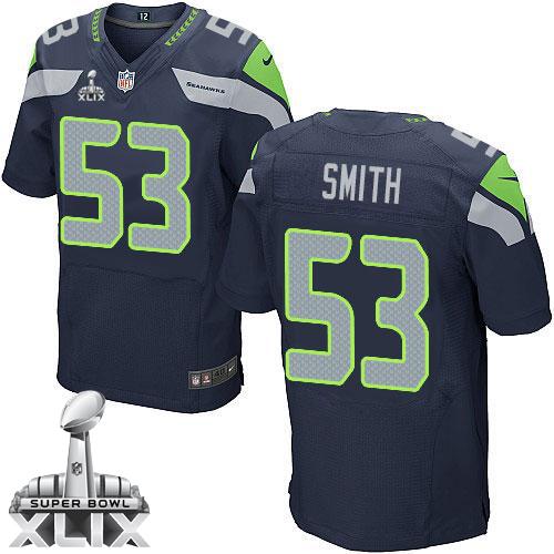 Nike Seahawks #53 Malcolm Smith Steel Blue Team Color Super Bowl XLIX Men's Stitched NFL Elite Jersey