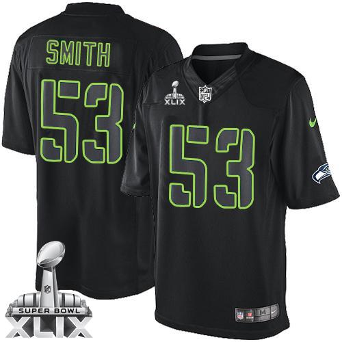 Nike Seahawks #53 Malcolm Smith Black Super Bowl XLIX Men's Stitched NFL Impact Limited Jersey